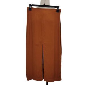 Reformation Midi Pencil Skirt Sz 2 Terracotta Brown Sexy Front Slit Office Siren